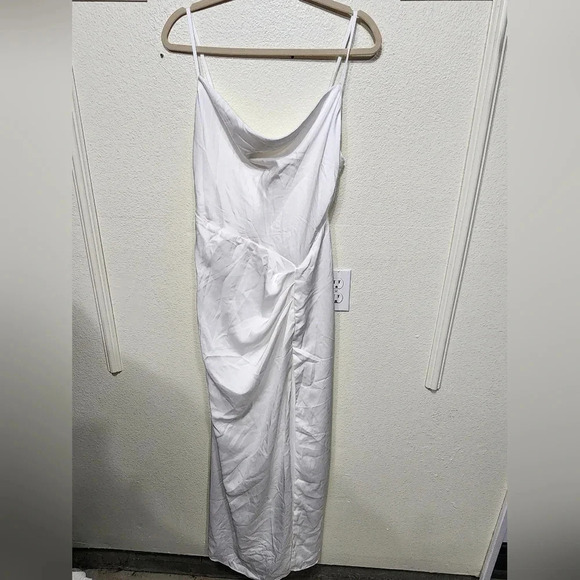 Lulu's Here's to Love White Satin Backless Column Maxi Dress S Wedding Bridal - Picture 6 of 12